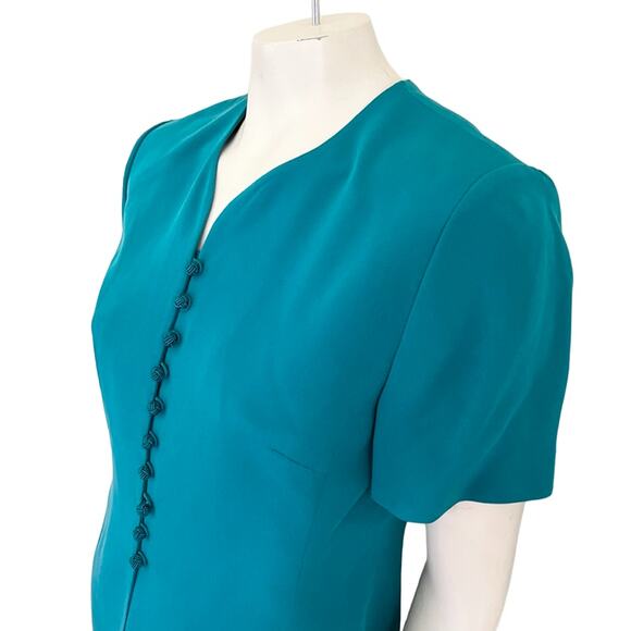 VTG AMANDA SMITH 100% Silk Matching Skirt Suit Set in Teal SZ 8P - Picture 3 of 13